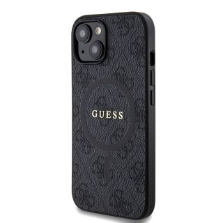 Guess PU Leather 4G Colored Ring MagSafe Case for iPhone 15 / Black (GUHMP15SG4GFRK)