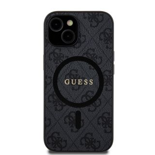 Guess PU Leather 4G Colored Ring MagSafe Case for iPhone 15 / Black (GUHMP15SG4GFRK)