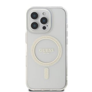 Guess IML Glitter Ring MagSafe Case for iPhone 16 Pro Max / Transparent (GUHMP16XHFGERET)