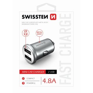 Swissten Metal Premium Car charger 2 x USB / 4.8A Silver (SW-CCH-ME.4.8A-SL)