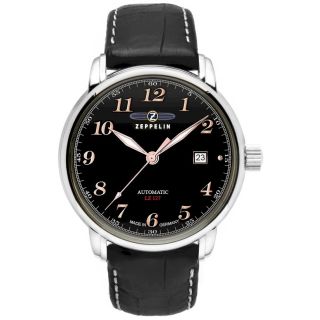 Zeppelin LZ 127 Graf Zeppelin Automatic Men’s Watch 40mm Black Dial Black Leather Strap (7656-2)
