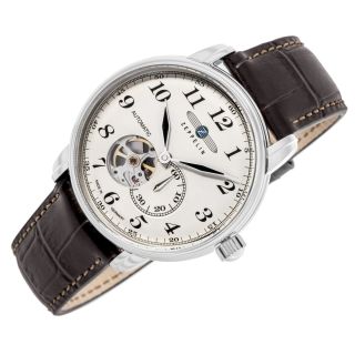 Zeppelin LZ 127 Graf Zeppelin Open Heart Men’s Watch 40mm Silver Dial Dark Brown Leather Strap (7666-5)
