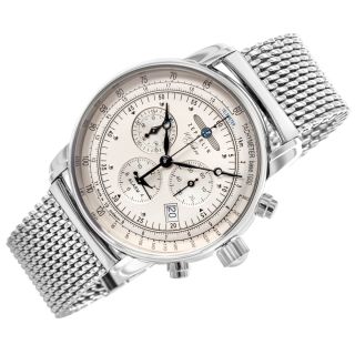 Zeppelin 100 Jahre Quartz Chronograph Men’s Watch 42mm Silver Dial Stainless Steel Mesh Bracelet (7680M-1)