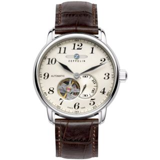 Zeppelin LZ 127 Graf Zeppelin Open Heart Men’s Watch 40mm Silver Dial Dark Brown Leather Strap (7666-5)