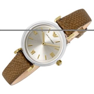 Emporio Armani AR11770 Women’s Watch 28mm Champagne Dial Brown Leather Strap (4064092376586)