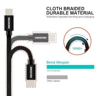 Swissten Textile Universal Quick Charge 3.1 USB-C / USB-C Data and Charging Cable 0.2m black (71527208)