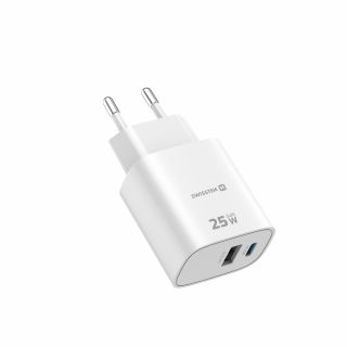 Swissten Edge Travel Charger USB-C PD 25W + USB-A QC 18W White (22071715)