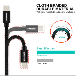 Swissten Textile Universal Quick Charge 3.1 USB-C / USB-C Data and Charging Cable 3m black (71527210)