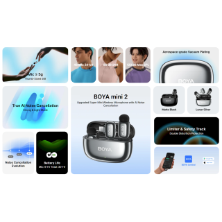 BOYA Mini 2-01 Lightning + USB-C Wireless Microphone Set (2xTX 2xRX) / 2.4GHz / 48kHz/24bit (BOYA-mini-2-01)