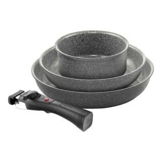 Ballarini Set of 3 Torre pans Ø24cm, Ø28cm and sauce pan Ø16cm + 3 removable handles (31011465)
