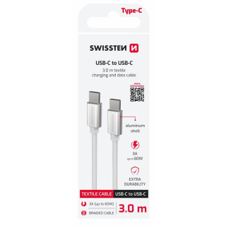 Swissten Textile Universal Quick Charge 3.1 USB-C / USB-C Data and Charging Cable 3m silver (71527211)