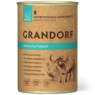 Grandorf Pühvli ja Kalkuniliha konserv koertele 400g (min. tellimus 6tk)