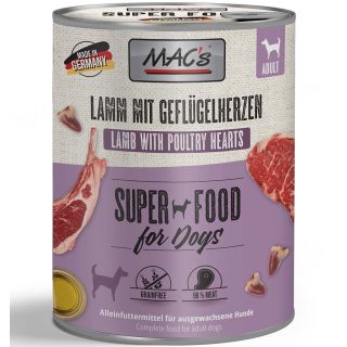MAC's konserv koerale LAMBALIHA ja KODULINNU SÜDAMED (98% liha) teraviljavaba 800g
