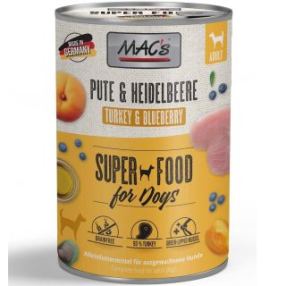 MAC's konserv koerale KALKUNILIHA (93%) ja MUSTIKATEGA teraviljavaba (Superfood MAC's Dog Turkey & Blueberries) 800gr