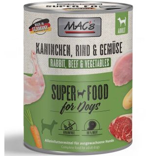 MAC's konserv koerale JÄNESE- ja VEISELIHA (89%) ja KÖÖGIVILJADEGA teraviljavaba (Superfood MAC's Dog Rabbit & Vegetables) 800gr