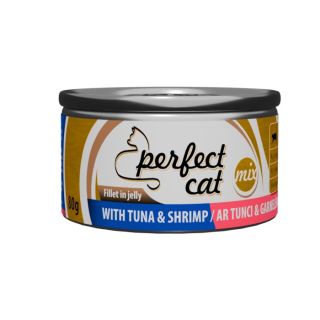 Täissööt (konserv) Perfect Cat tuunikala ja krevettidega tarretises 80g