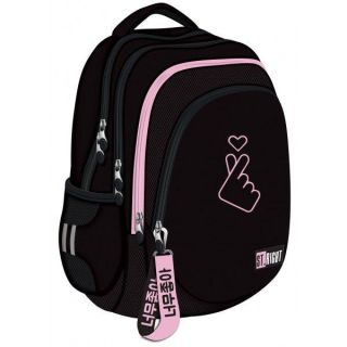 Seljakott 17" "K-Pop roosa/must" ergonoomilise ventileeruvast materjalist seljatoestusega. St.Right